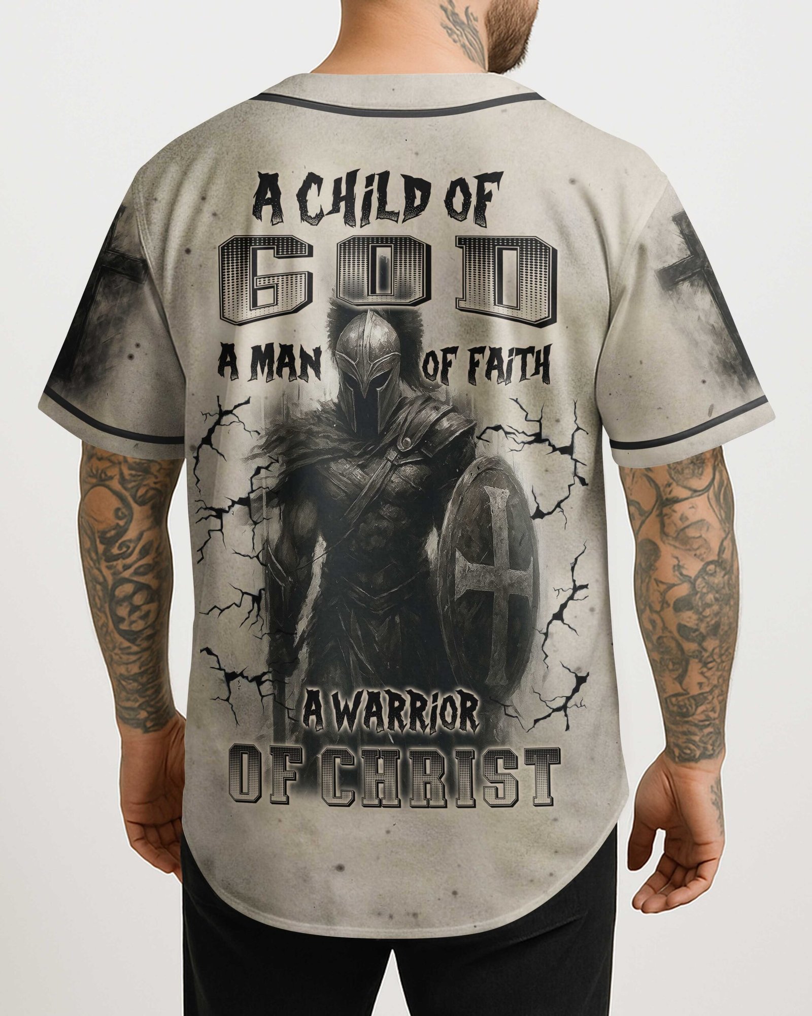 A Child Of God A Man Of Faith A Warrior Of Christ T-Shirt - Image 4