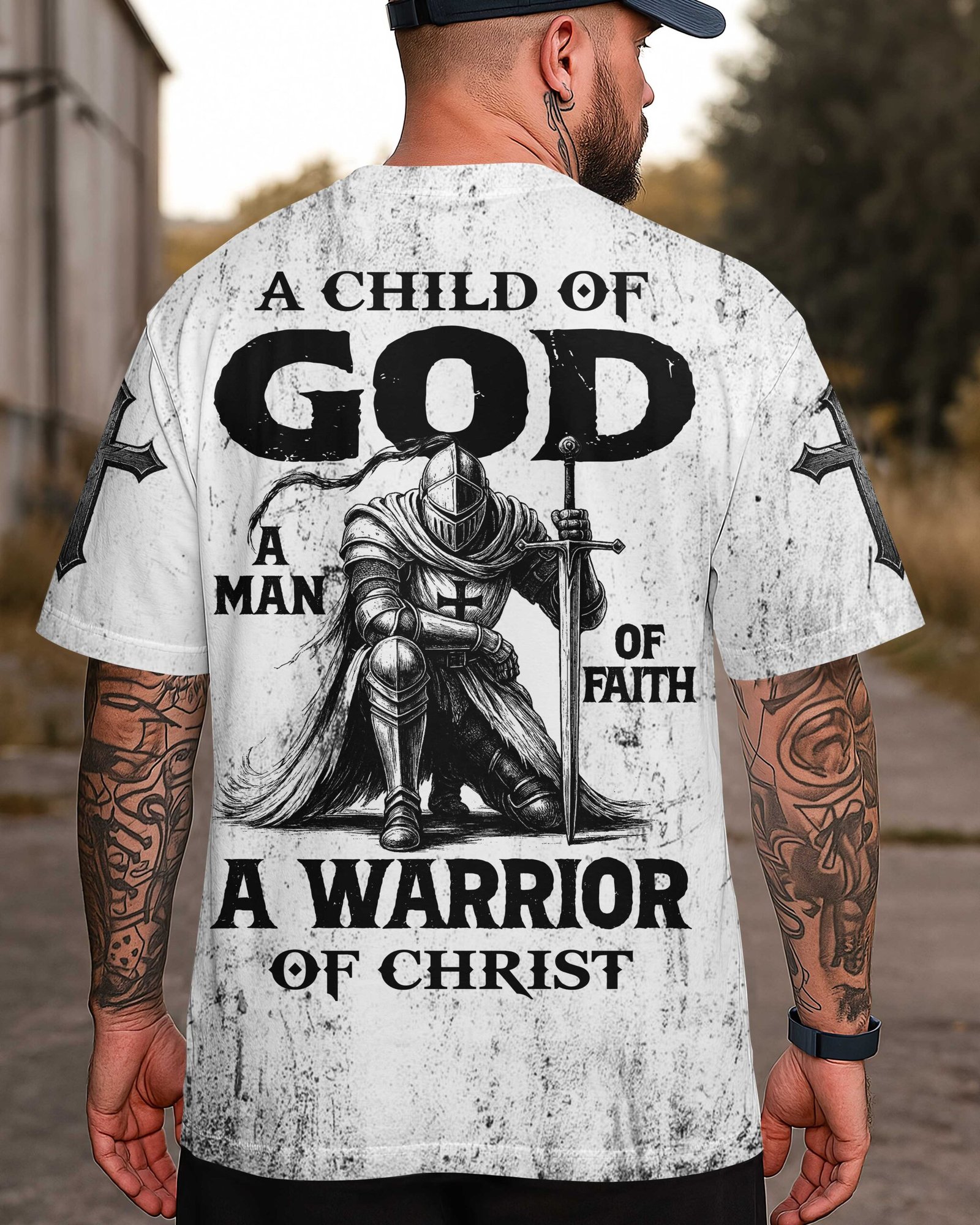 A Child Of God A Man Of Faith A Warrior Of Christ T-Shirt - Image 2