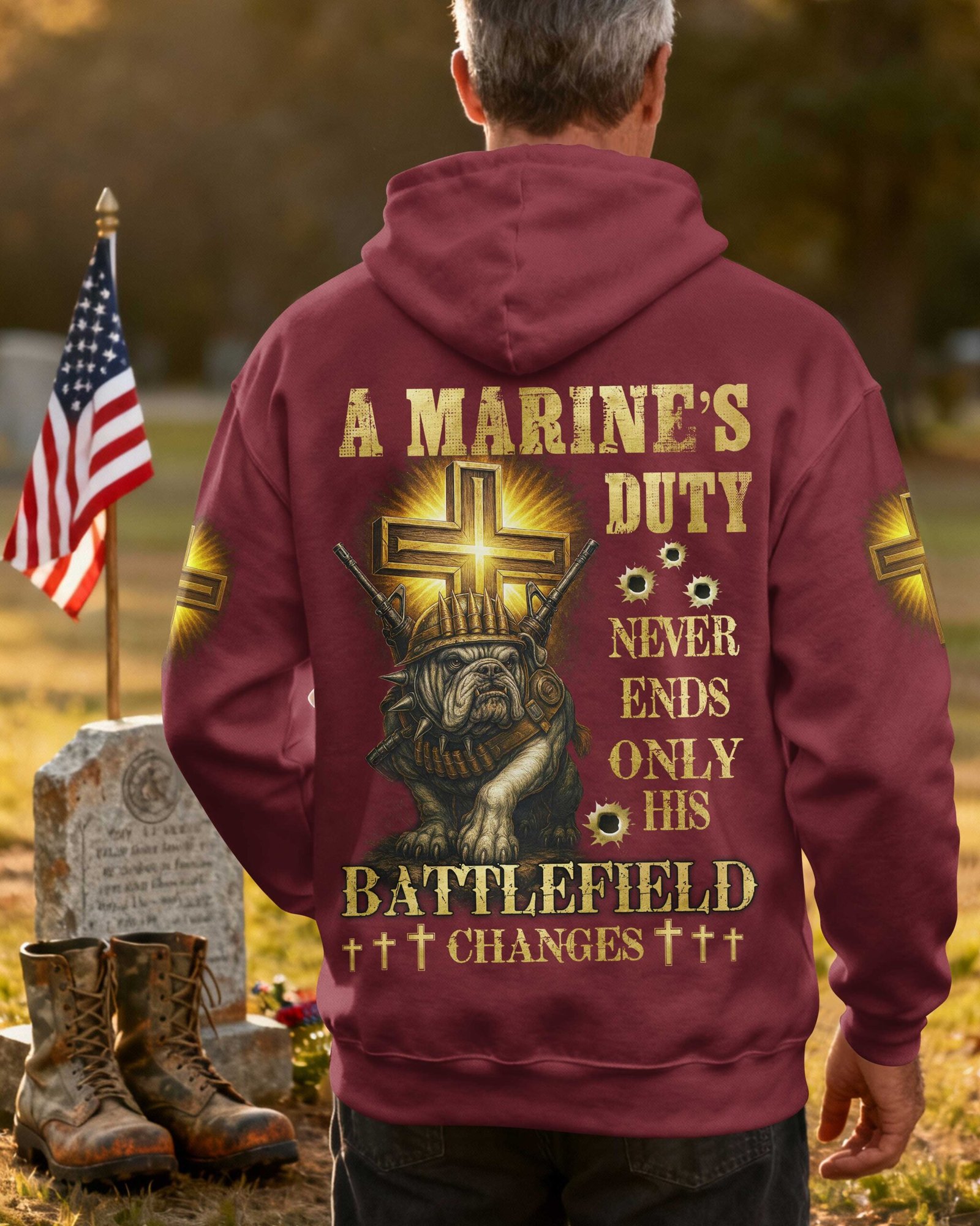 A Marine's Duty Never Ends Only His Battlefield Changes Hoodie - Image 11