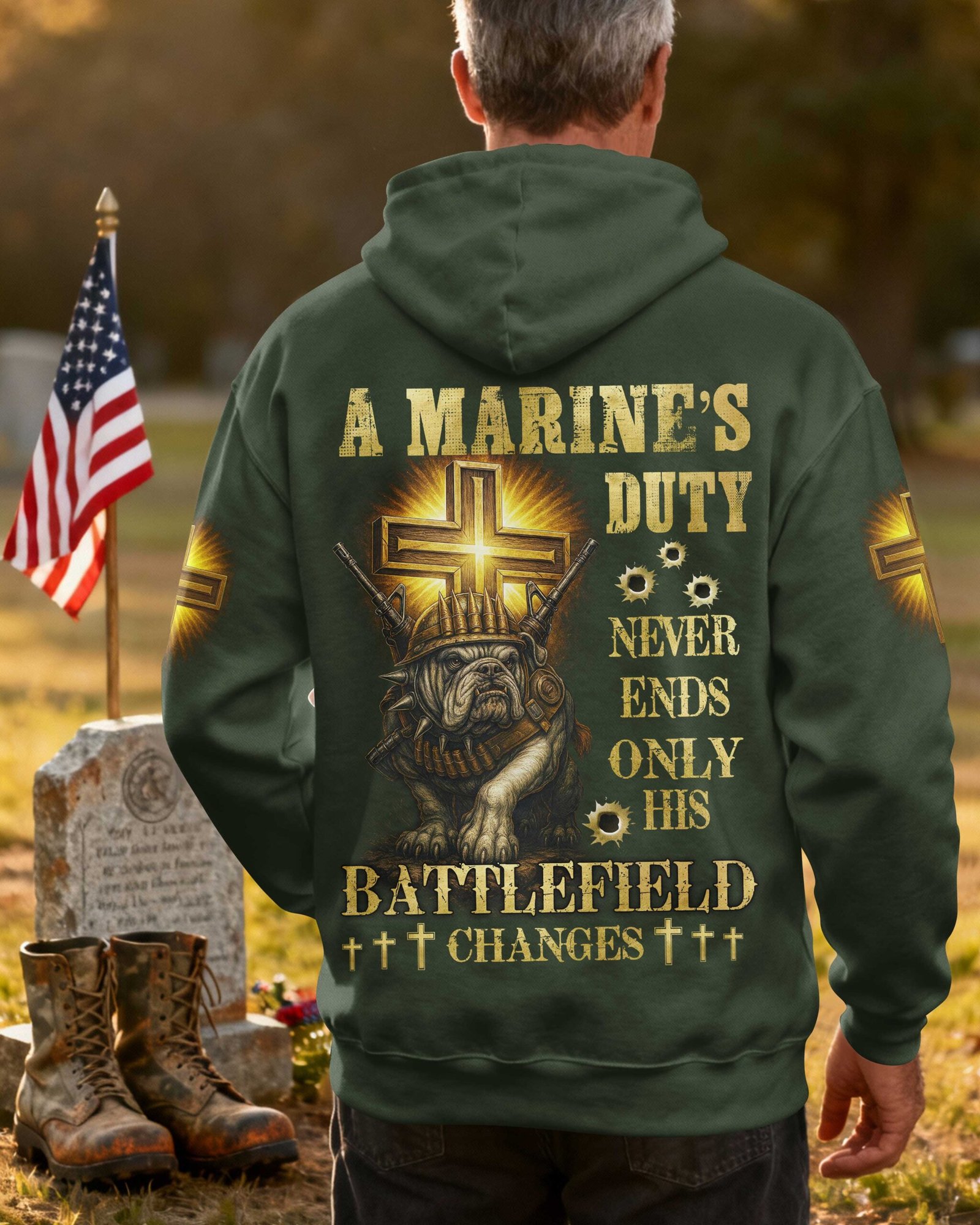 A Marine's Duty Never Ends Only His Battlefield Changes Hoodie - Image 5
