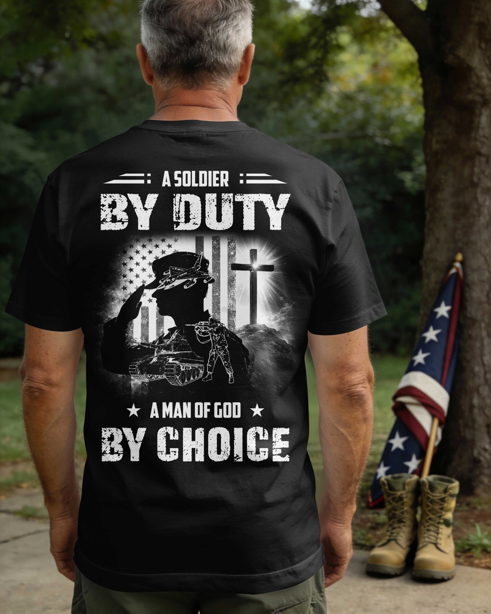 A Soldier By Duty A Man Of God By Choice T-Shirt - Image 7