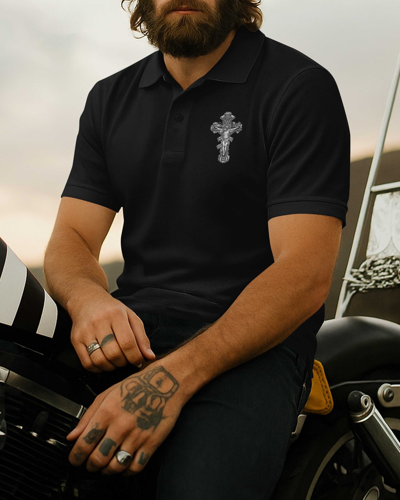 I Am A Simple Man I Like Motorcycles And Believe In Jesus Polo - Image 9