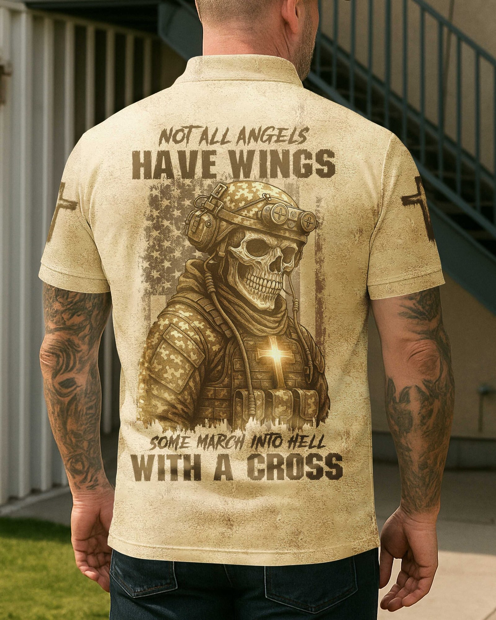 Not All Angels Have Wings Some March Into Hell With A Cross T-Shirt - Image 7