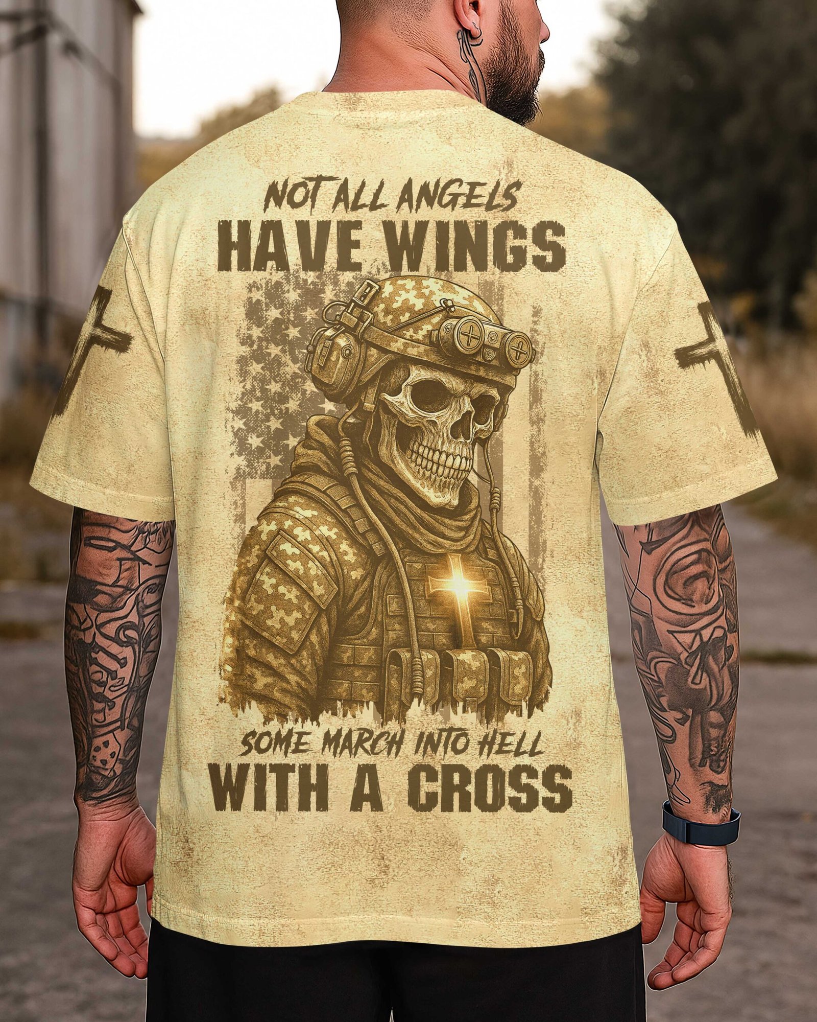 Not All Angels Have Wings Some March Into Hell With A Cross T-Shirt - Image 3