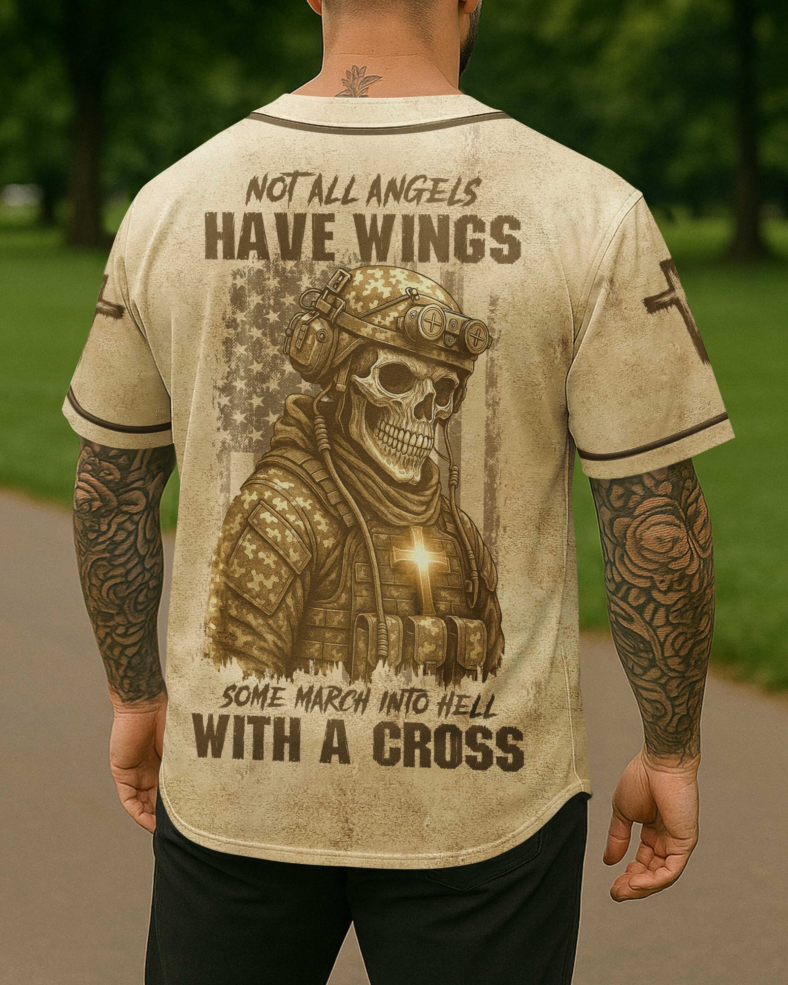 Not All Angels Have Wings Some March Into Hell With A Cross T-Shirt - Image 12
